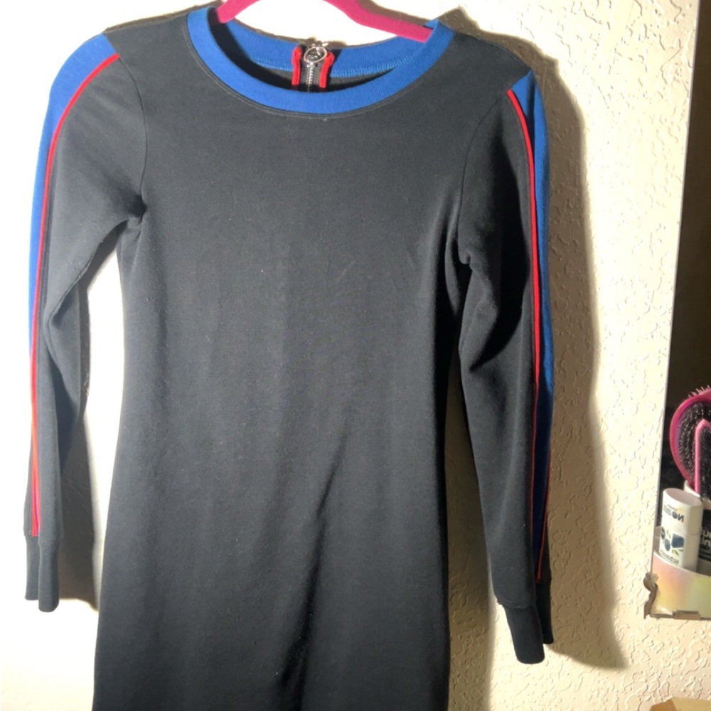 Black Dress with Red and Blue Stripes